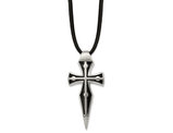 Men's Stainless Steel Cross Necklace with Leather Cord